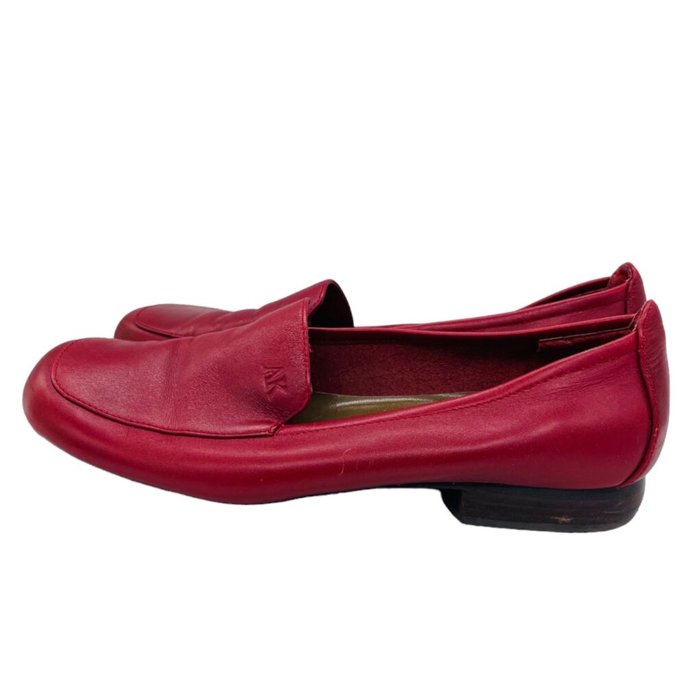 Anne Klein Red Flats Leather Square Toe Block Heel Comfort Loafter Sz 8.5 - Picture 6 of 13